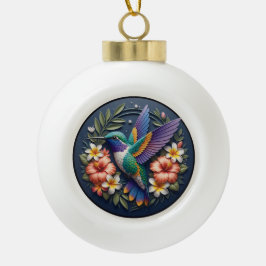 Tropisches Kolibri-Ornament – Farbige Blütenpracht Keramik Kugel-Ornament