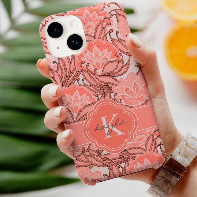 Tropisches Korallenblumenmuster mit Monogramm Case-Mate iPhone Hülle (Von Creator hochgeladen)