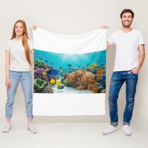 Tropisches Korallenriff & Clownfisch Ozean-Fleece- Fleecedecke
