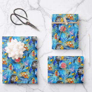 Tropisches Korallenriff Fisch Aquarellpapier Geschenkpapier Set