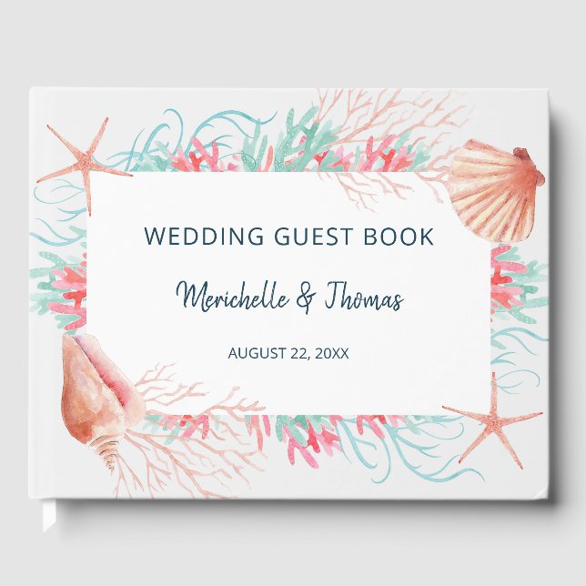 Tropisches Korallenriff | Seashells Wedding Gästebuch (Vorderseite)