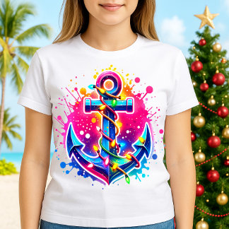 Tropisches Kreuzfahrt-Weihnachtsanker mit Lichtern T-Shirt