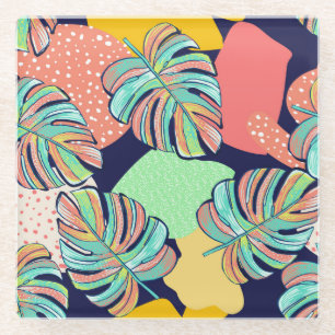 Tropisches Kunstwerk: farbenfrohe Monstera-Gestalt Glasuntersetzer