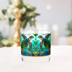Tropisches Küstenmeer Schildkröte Aquamarin Blau G Whiskyglas