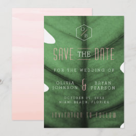 Tropisches Leaf Art Déco Save the Date Inspiriert Einladung