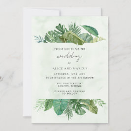 Tropisches Leaf Beach Hochzeit in Urlaubsort Einladung