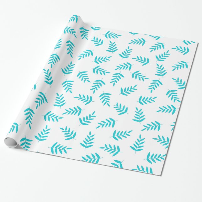 Tropisches Leaf Blau und Weiß Geschenkpapier (Ungerollt)