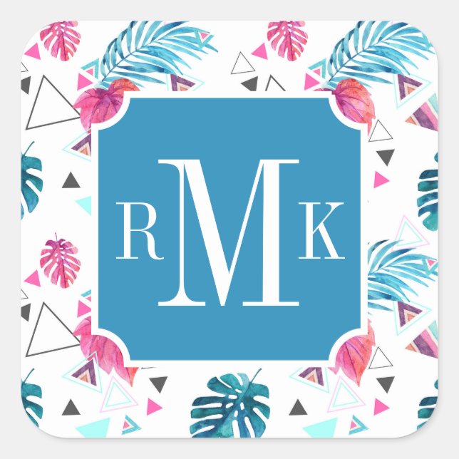 Tropisches Leaf-Dreieck-Muster Quadratischer Aufkleber (Vorderseite)