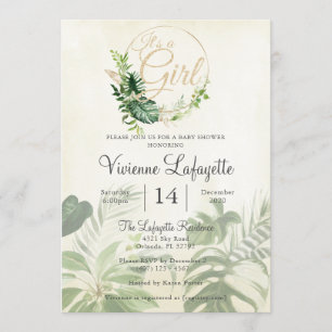 Tropisches Leaf-Foliage mit Girl-Babydusche Einladung