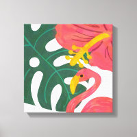 Tropisches Leaf, Hibiskus Blume & Flamingo