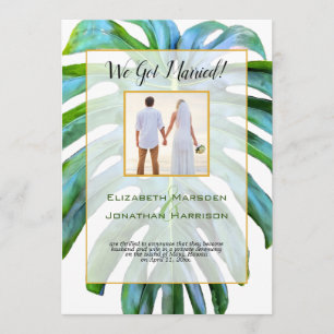 Tropisches Leaf Just Married Foto Script Hochzeit Einladung