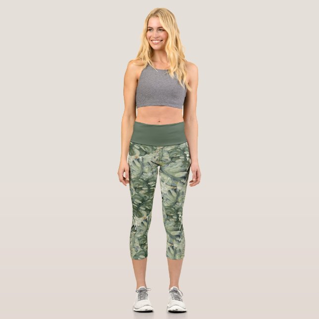 Tropisches Leaf Muster Capri Leggings (Vorderseite)
