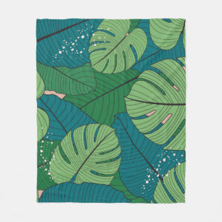 Tropisches Leaf-Tapestes: Vintage Verdure Fleecedecke