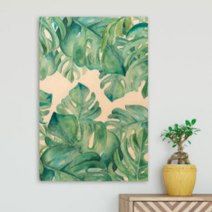 Tropisches Leaf-Wanddekor Monstera Palm Blätter Holzdruck