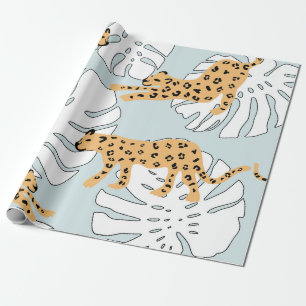 Tropisches Leopardentier und Monstera-Palmen-Blätt Geschenkpapier
