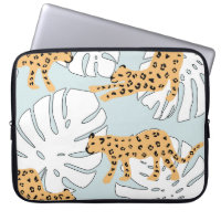 Tropisches Leopardentier und Monstera-Palmen-Blätt
