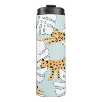 Tropisches Leopardentier und Monstera-Palmen-Blätt