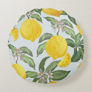 Tropisches Limonen-Frucht-Vintage-Muster Rundes Kissen