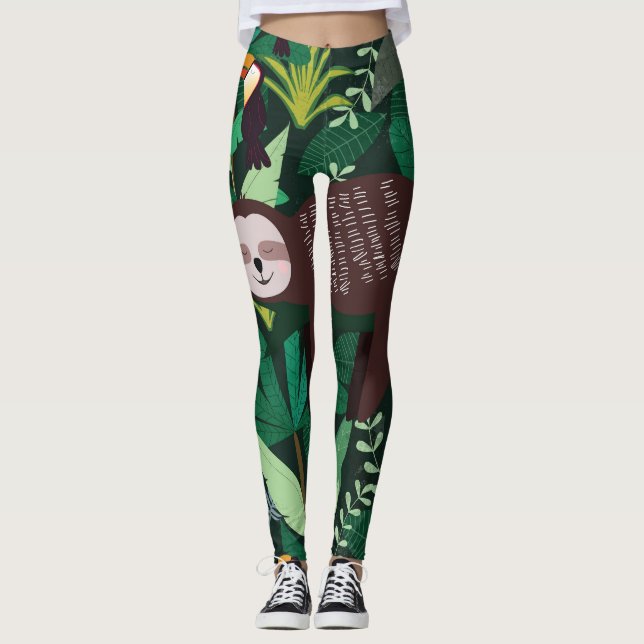 Tropisches Loch: Cartoon Nahtloses Muster Leggings (Vorderseite)