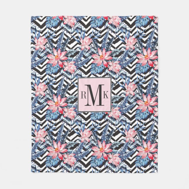 Tropisches Lotos-Blumen-Muster Fleecedecke (Vorderseite)