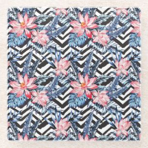 Tropisches Lotus-Blume-Muster Glasuntersetzer