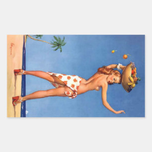 Tropisches Mädchen Pin Up Rechteckiger Aufkleber