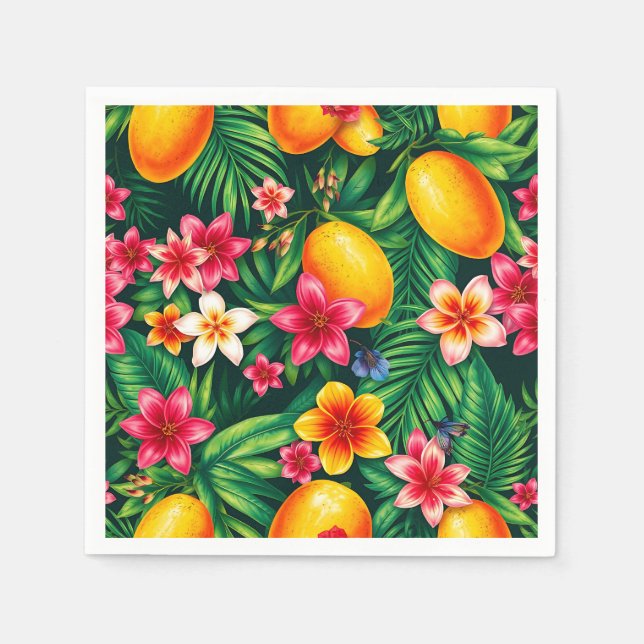 Tropisches Mango- und Palmblättermuster Serviette (Vorderseite)