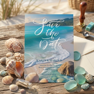 Tropisches Meer am Strand von Watercolor Save the  Einladung