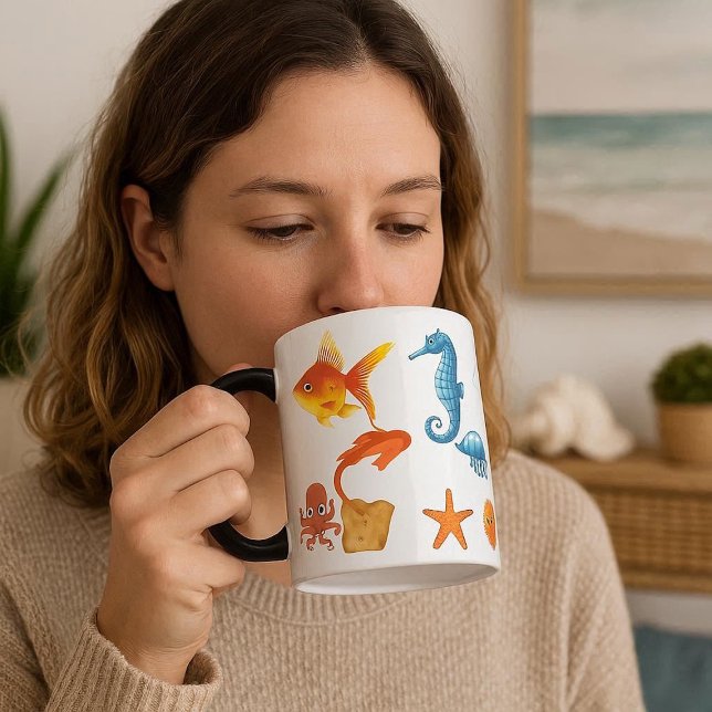 Tropisches Meer farbenfroher Fun Meeresleben Fisch Verwandlungstasse (Tropical Marine Life Gold-Fish Seahorse Octopus Color Morph Mug)