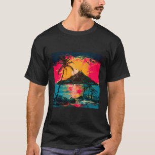 Tropisches Meer Landschaft Palmen Bäume Sonne Stil T-Shirt