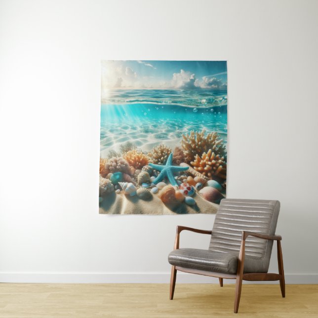 Tropisches Meer, Muscheln und Seeteufel Wandteppich (Beispiel)