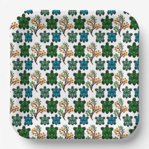 Tropisches Meeresschildkröten-Blumenmuster Küste Pappteller