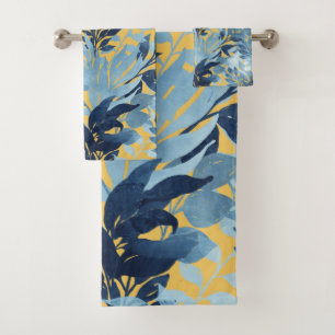 Tropisches Metallisches Blaues Blattdesign Badhandtuch Set