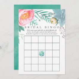 Tropisches Minze Floral Summer Brautparty Bingo Einladung