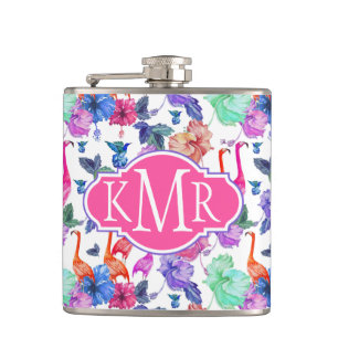 Tropisches Monogramm des Aquarell-Muster- Flachmann