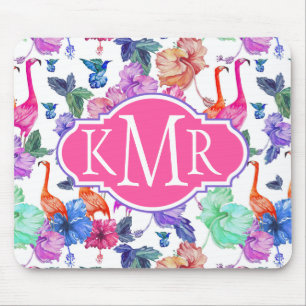 Tropisches Monogramm des Aquarell-Muster- Mousepad