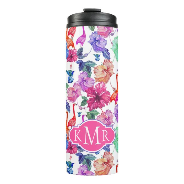 Tropisches Monogramm des Aquarell-Muster-| Thermosbecher (Vorderseite)
