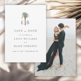 Tropisches Monogramm-Logo Palm für Hochzeit - Save The Date