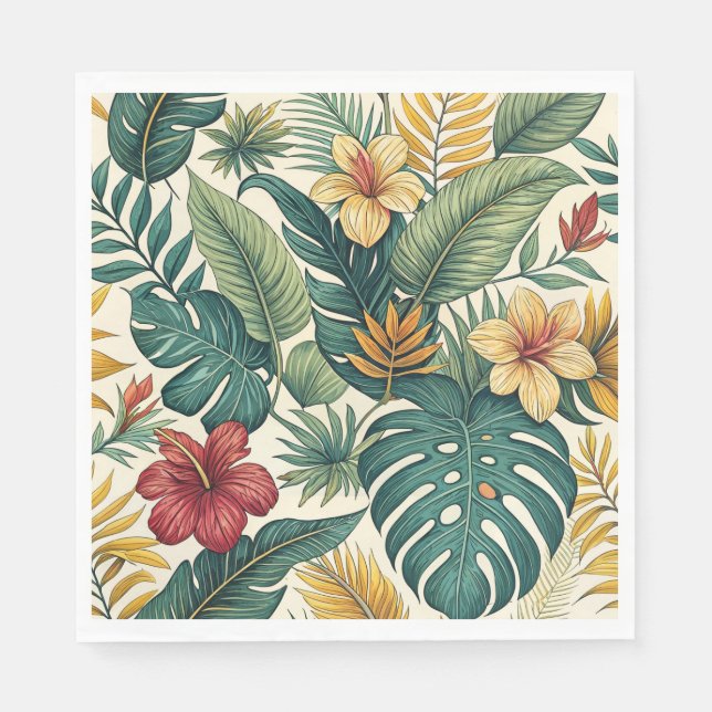 Tropisches Monstera-Blatt mit Hibiskus  Serviette (Vorderseite)