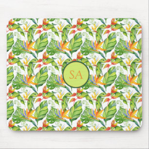 Tropisches Monstera Blätter Mit Monogramm Mousepad