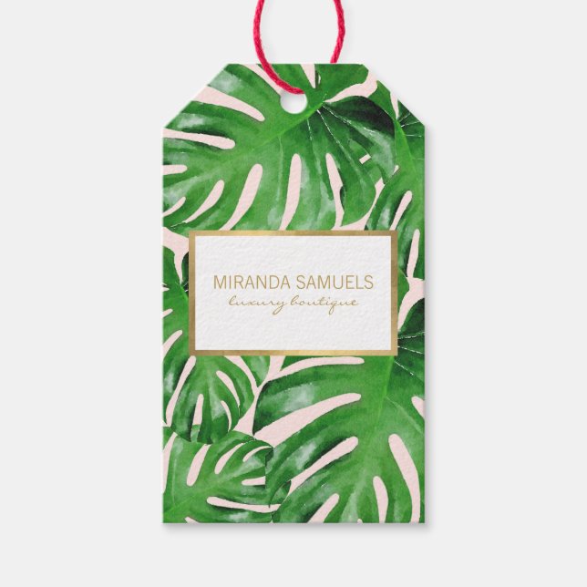 Tropisches Monstera Blätter Muster Rosa Geschenkanhänger (Vorderseite)