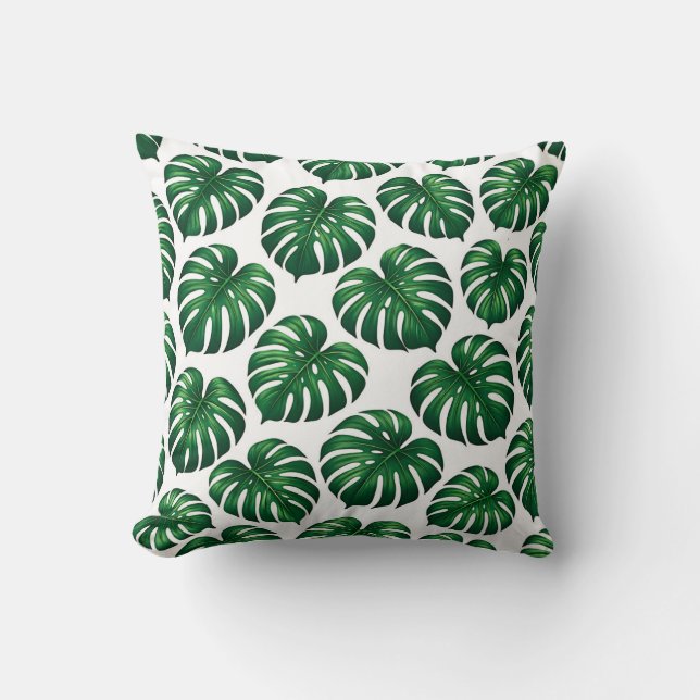Tropisches Monstera-Blattmuster Kissen (Vorderseite)