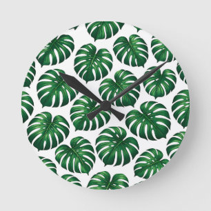 Tropisches Monstera-Blattmuster Runde Wanduhr