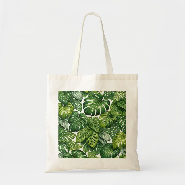 Tropisches Monstera-Blattmuster Tragetasche (Vorne)