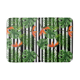 Tropisches Monstera-Gestreiftes Botanisches Muster Badematte