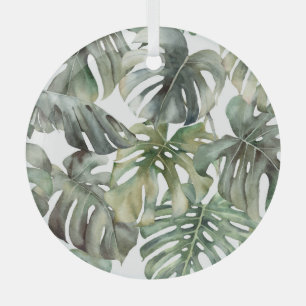 Tropisches Monstera großes Wasserfarbmuster Ornament Aus Glas