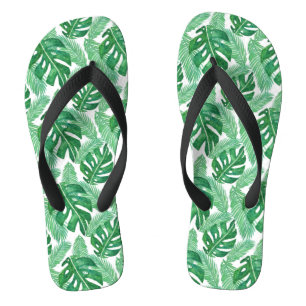 Tropisches Monstera-Leaf-Muster grün und weiß Flip Flops