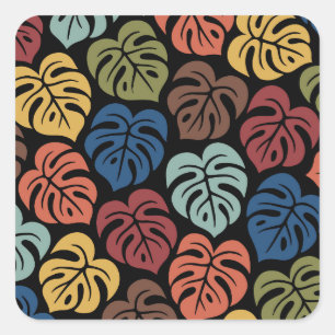 Tropisches Monstera-Muster Quadratischer Aufkleber
