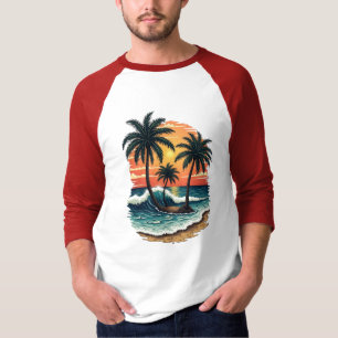 Tropisches Monterey-Strand-Tattoo-Art-Design-Ärmel T-Shirt