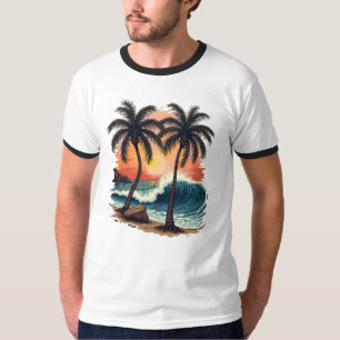 Tropisches Monterey-Strand-Tattoo-Art-Design-Ringe T-Shirt
